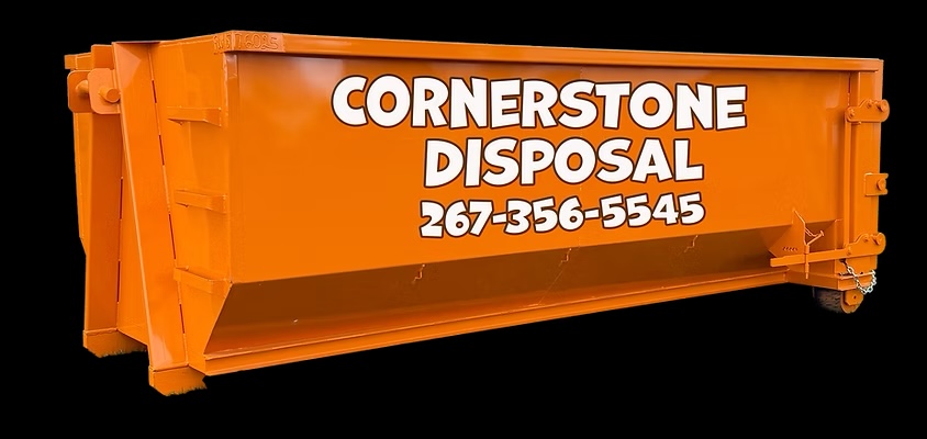15-yard orange roll-off dumpster from Cornerstone Disposal in Bucks County, PA